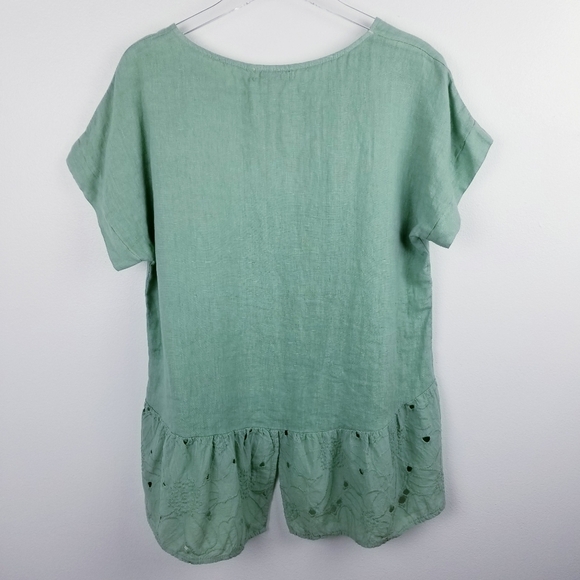 Terzo Millennio Green Linen Eyelet Top NWT size Medium - Picture 2 of 10